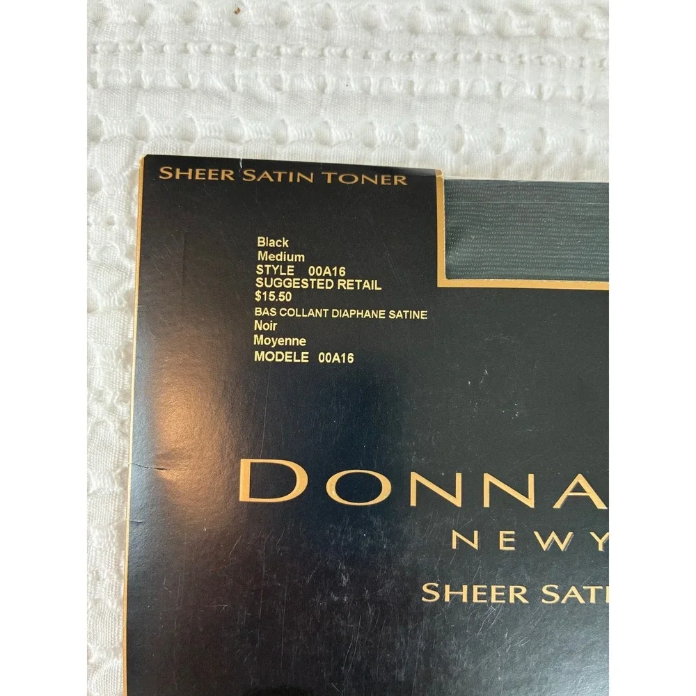 NOS VTG Donna Karan Pantyhose‎ Medium Black Sheer Satin Toner 2002 Tights